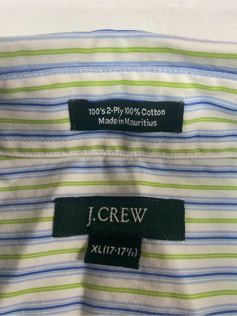 J. Crew Men's Striped Button-Down Shirt in Light Blue and Green XL